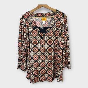 Ruby Rd Womens size 1X Paisley Geometric Tie Front Blouse Top 58654 NEW